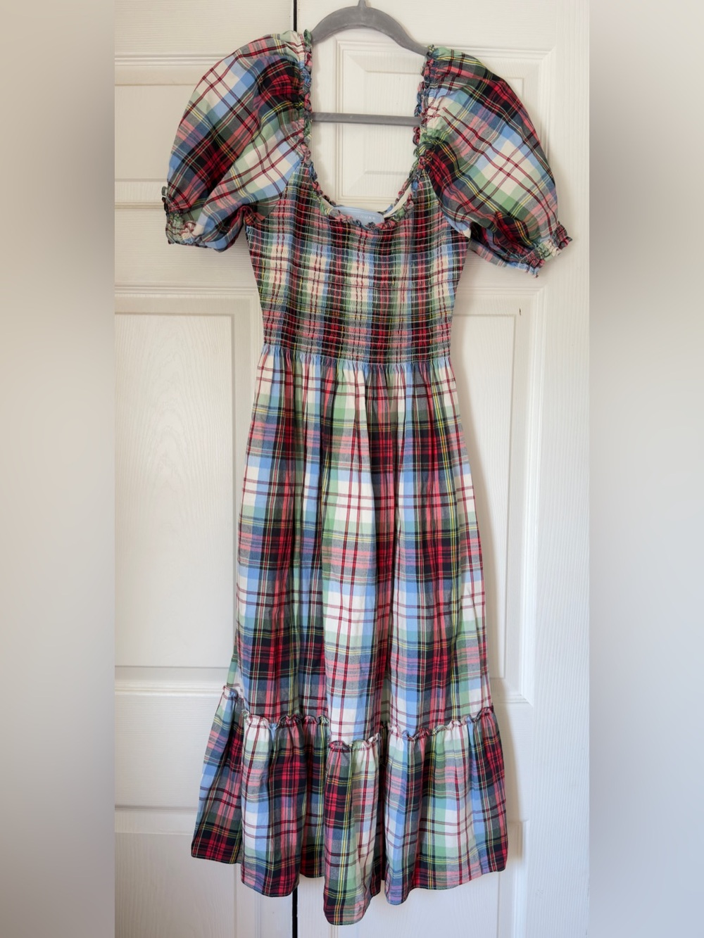 Hill House Plaid Midi Dress in Red, Green & Cream - Picture 2 of 4